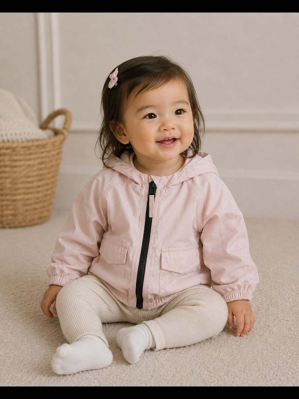 Zara Baby Girls Hooded Windbreaker Jacket Light Pink Zip Up 12-18 Months